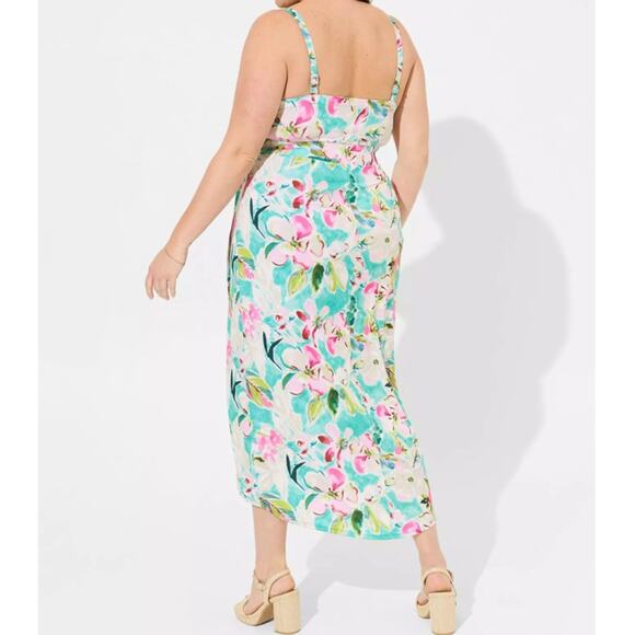TORRID Studio Wrap Sleeveless Midi Dress Women's Size 3 Floral Aqua Blue Pink - Picture 2 of 15